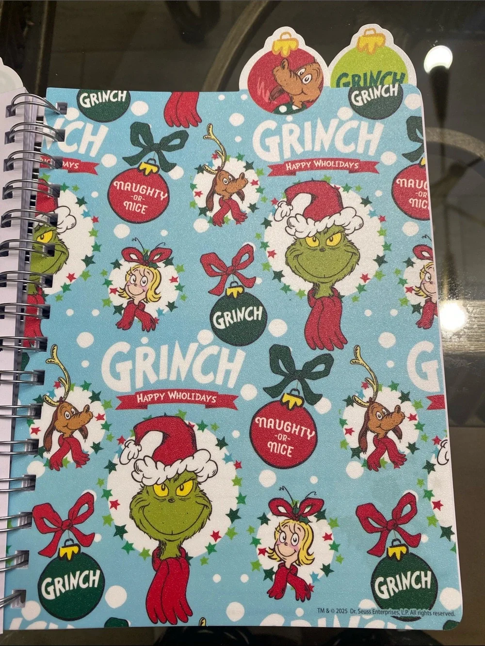The Grinch Spiral journal Notebook with top tabs 96 sheets. NWT